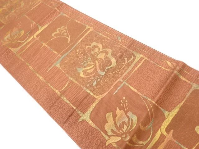JAPANESE NAGOYA OBI / CHIKUZEN HAKATA / WOVEN ABSTRACT FLOWER